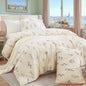 Cream Duvet Cover Set King Size 100% Washed Cotton Linen Like Textured Comforter Cover 3 Pcs Luxury Soft and Breathable Floral Duvet Cover with Zipper Closure