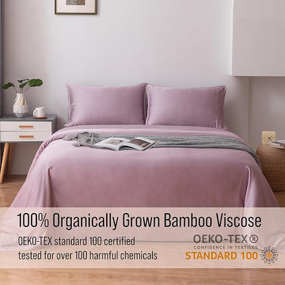 Bella Coterie Luxury Bamboo Viscose Split King Size Sheet Set | 2 Fitted Sheets for Sleep Number & Adjustable Beds | 100% Organically Grown | Cooling & Ultra Soft | 18” Deep Pocket [Lilac]