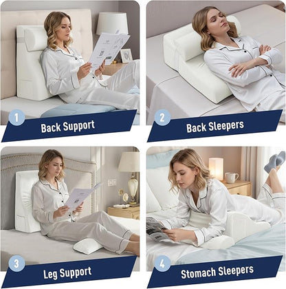 Daneey Reading Pillows for Sitting in Bed Adult Back Pillow for Sitting Up, Back Support Pillow for Bed, Foam Wedge Pillow for Neck, Lumbar, Back, White, 20 * 9 * 22IN, Velvet