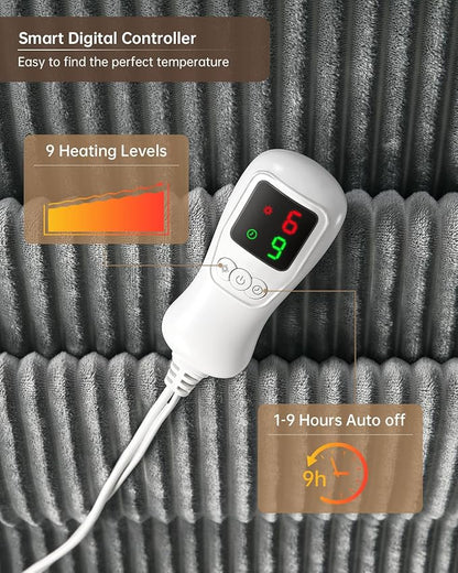 Electric Heated Blanket Twin Size, Washable Blanket Warmer for Home for Adults, Fast Heating, Super Cozy Soft Flannel 62" x 84", 9 Heat Levels, 1-9H Auto-Off, ETL Certified, Silver