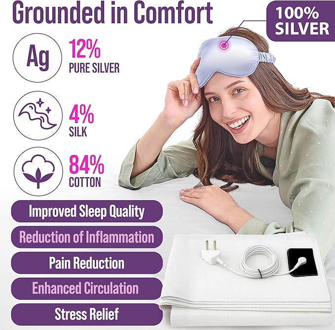 Earth Grounding Sheets Twin XL Size with 12% Silver Fiber & 4% Silk & 84% Cotton - White - SGS Quality Certified Grounded Well Bed Sheet - Conductive Fitted Sheet for Better Sleep