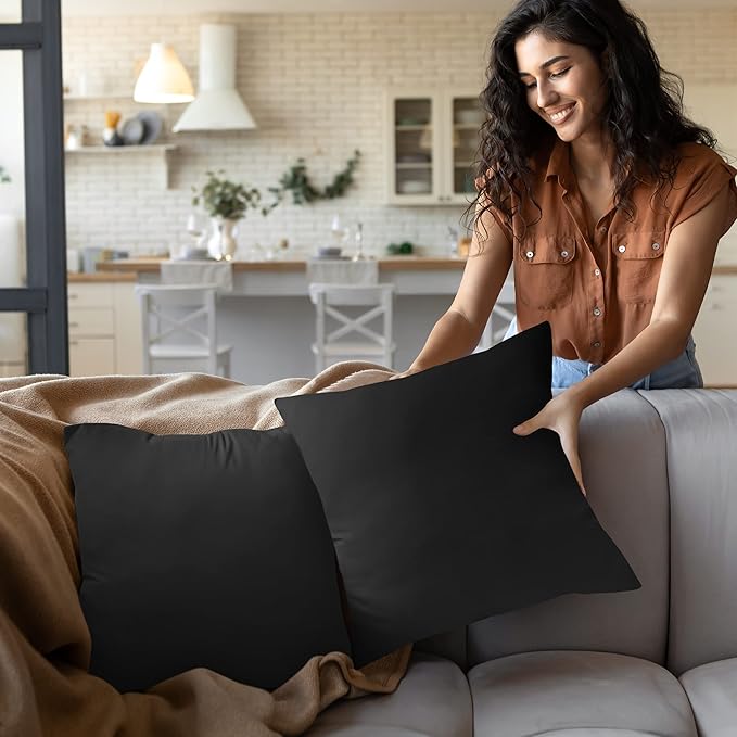 Utopia Bedding 16x16 Pillow Inserts, Set of 2, Black – Indoor Decorative Throw Pillows for Bed, Sofa & Couch – Soft, Supportive & Fluffy Cushion Inserts