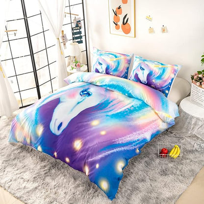 CVHOUSE Rainbow Unicorn Duvet Cover Twin Size,Glitter Bedding Set for Girls Kids Teens,Rainbow Comforter Cover,1 2 Pillowcases 3 Piece Twin 71'x87'
