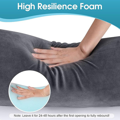 Memory Foam Body Pillow for Bed, Long & Big Full Body Pillows for Adults, Multifunctional Bolster Pillows with Removable & Washable Velvet Cover, Cylindrical Side Pillow (55.12"*7.9")