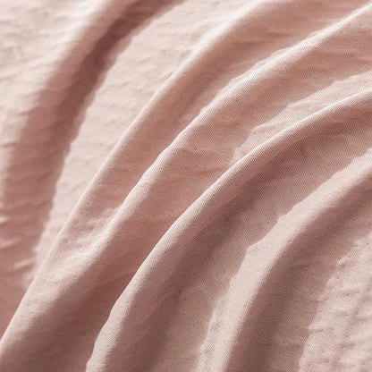 Duvet Cover Queen Size, Luxury Brushed Microfiber Double-Layer Crinkle Gauze Pink Duvet Cover, 3 Pieces Bedding for All-Season, Soft Breathable with Zipper Closure (No Comforter)
