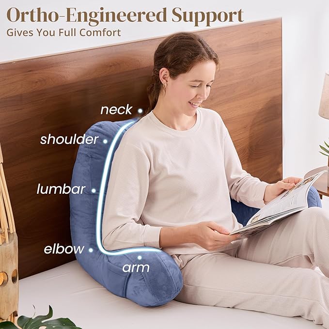 Sasttie Reading Pillow, Pillows for Reading or Relaxing – Ergonomic Support for Head, Neck, Back, and Lumbar, 21-Inch, Greyish Purple