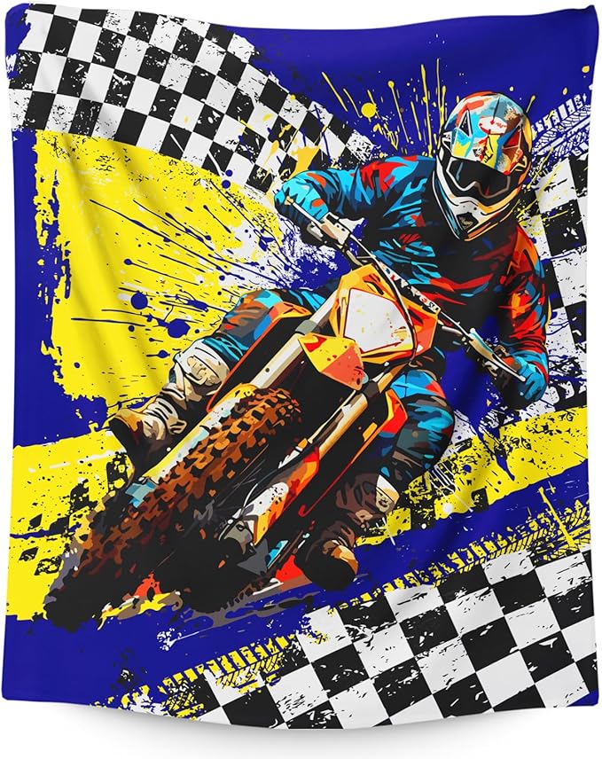 Blanket for Boys, Dirt Bike Throw Blanket Gifts for Kids Boys Age 4-6, 40"x50" Cute Flannel Motorcycle Blankets Gift for Son Cars Lovers Lightweight Throws for Couch Sofa Bed Decor