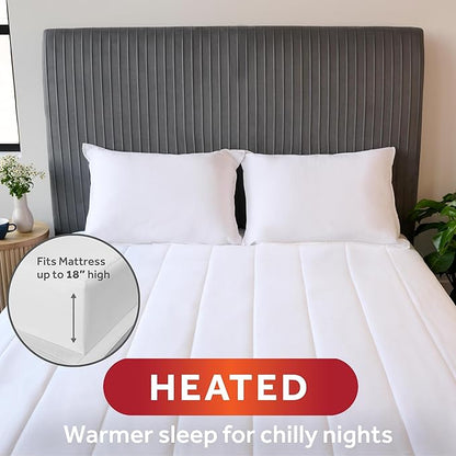 Sunbeam Electric Restful Quilted Heated Mattress Pad Twin 75" x 39" 12 Heat Settings 12-Hour Auto Shut-Off Extra-Cozy Fabric Deep Pocket Fit Machine Washable