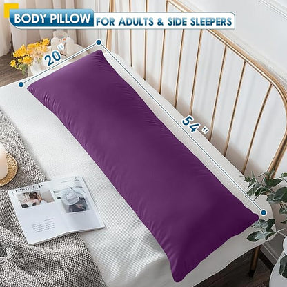 MAGIC ELEPHANT Body Pillow, Memory Foam Body Pillow for Adults, Long Pillow for Bed and Sleeping, Full Long Bed Pillow Insert with Cover (Purple, 20x54 Inch)