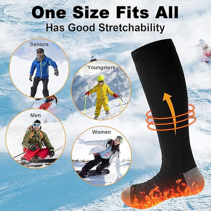 Rechargeable Heated Socks for Men & Women, 4 Heating Levels Electric Warming Socks with Battery, Breathable Feet Warmers for Skiing Hunting Cycling Winter Outdoor Activities, Black