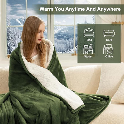 Electric Blanket Full Size Fast Heating- 72 x 84 Inch Heated Blanket Full with 6 Heat Settings, 10 Hours Timer Settings, Overheat Protection, Washable Heating Blanket for Bed Couch, Green