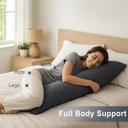 DWCN Cooling Body Pillow for Adults, 20x54 Inch Grey - Shredded Memory Foam Body Pillow with Removable & Adjustable Filling, Full Body Support for Side Sleepers, Pregnancy & Pain Relief