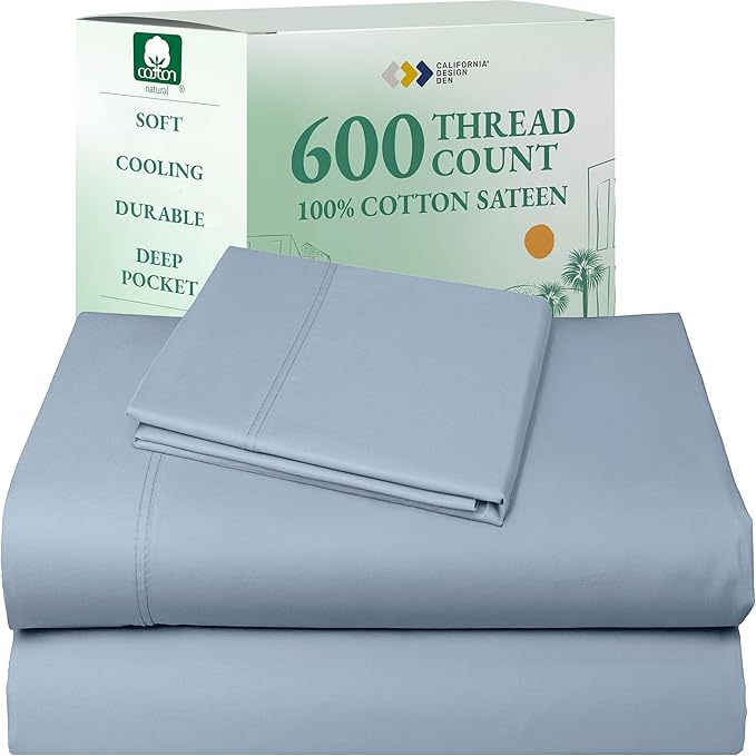 California Design Den Luxury Twin XL Sheet Set - 100% Cotton, 600 Thread Count Deep Pocket XL Twin Sheets, Soft Hotel-Quality Bedding with Sateen Weave - Blue