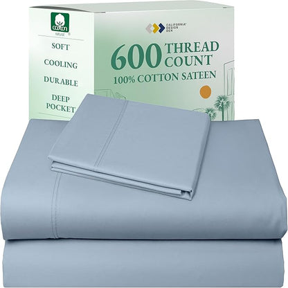 California Design Den Luxury Twin XL Sheet Set - 100% Cotton, 600 Thread Count Deep Pocket XL Twin Sheets, Soft Hotel-Quality Bedding with Sateen Weave - Blue