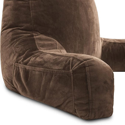 Husband Pillow XXL - Reading Pillow Bed Chair with Arms & Back Support - Chocolate - Back Pillow for Bed Sitting Up - Bed Rest Arm Pillow - Comfy Reading Pillow for Adults