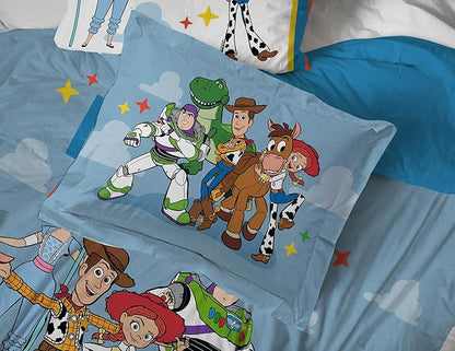 Jay Franco Kids Comforter Set Includes Sheets and Pillow Cover - Soft and Cozy Bed Set for Stylish Room Decor, Blue - Toy Story, 5 Piece Twin