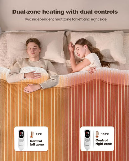 Electric Blanket King- Soft Heating Blanket, Dual Control & 9 Heat Levels, 10H Timer, Soft Flannel to Sherpa, Fast Heating Electric Throw, Machine Washable, Gift for Mom, Dad, 90"x100" Camel