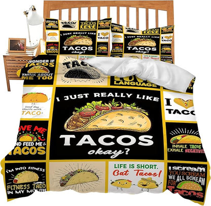 Taco Bedding Set Taco Food Theme Comforter Set for Kids Teens Adults Women Men Taco Duvet Cover Bedroom Decor Soft Full Size Quilt Cover with 2 Pillowcases