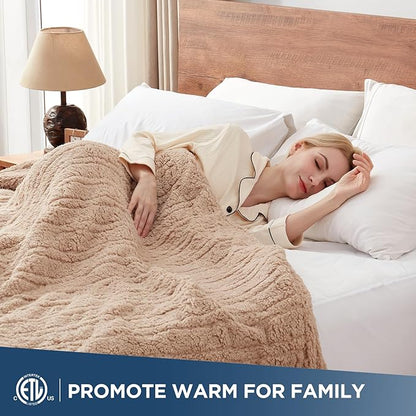 Westinghouse Electric Blanket Queen Size, Soft Plush Sherpa Heated Blanket with 10 Heating Levels & 1-12 Hours Auto-Off, Machine Washable, 84x90 inches, Camel