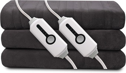 Electric Heated Blanket 84"x90" Queen Size, Soft Coral Fleece, Dual Controllers with 4 Heating Levels and 10 Hours Auto-Off, Machine Washable, Cozy Plush Fabric for Home, Dark Grey