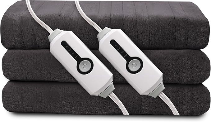 Electric Heated Blanket 90"x100" King Size, Soft Coral Fleece, Dual Controllers with 4 Heating Levels and 10 Hours Auto-Off, Machine Washable, Cozy Plush Fabric for Home, Dark Gray