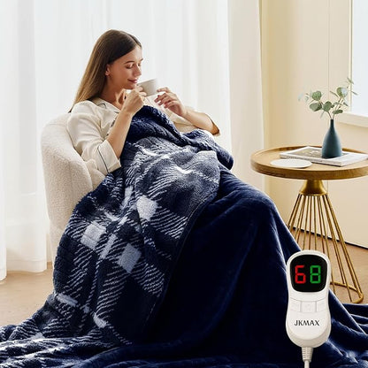 Heated Electric Blanket Queen Size - 84"x90" Flannel Heating Blanket with 10 Heating Levels & 5 Time Settings Over-Heat Protection, Winter Warmer for Adults with ETL Certification（Navy Blue）