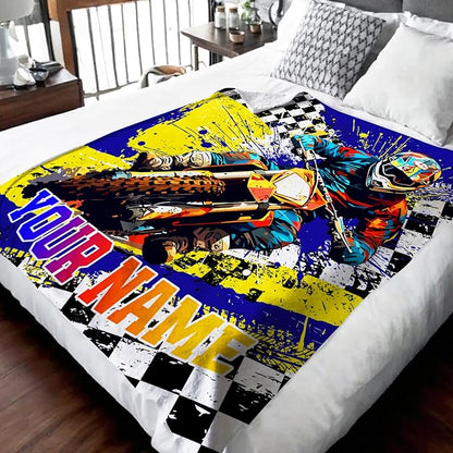 Blanket for Boys, Personalized Dirt Bike Throw Blanket Gifts for Kids Boys Age 4-6, 40"x50" Cute Custom Flannel Motorcycle Blankets Gift for Son Cars Lovers Lightweight Throws for Couch Sofa Bed Decor