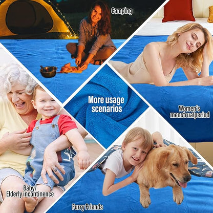 Waterproof Blanket for Bed, 80"x90" Leak-Proof Design, Reversible & Washable King Size Waterproof Blanket, Large Water Resistant Blankets, Reusable (Blue/Warm White)