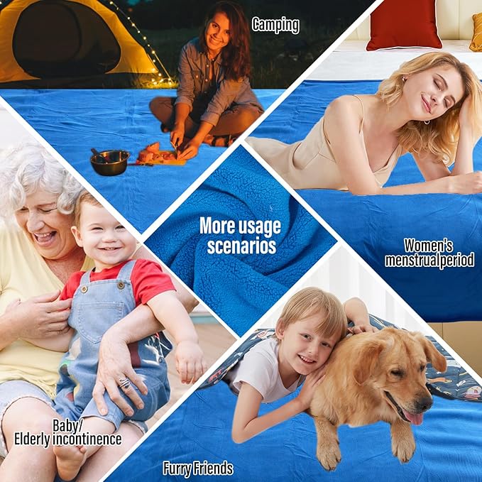 Waterproof Blanket for Bed Couch Sofa, 60"x80" Reversible & Washable, Waterproof Blanket Queen Size, Water Resistant Twin Bed Blankets, Leakproof (Blue/Warm White)