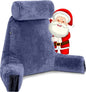 Husband Pillow Medium Dark Blue, Backrest for Kids, Teens, Petite Adults - Reading Pillows with Arms, Adjustable Loft, Plush Memory Foam, Bed Rest Chair Sitting Up, Detach Neck Roll, Removable Cover