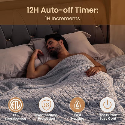 Bearhug Electric Blanket Full Size 77" x 84", 10 Heat Settings Heated Blanket, 1-12 Hour Auto Shut-Off, Faux Fur & Sherpa Dual-Sided Heating Blanket, Machine Washable, Gift-Ready Elegant Packaging
