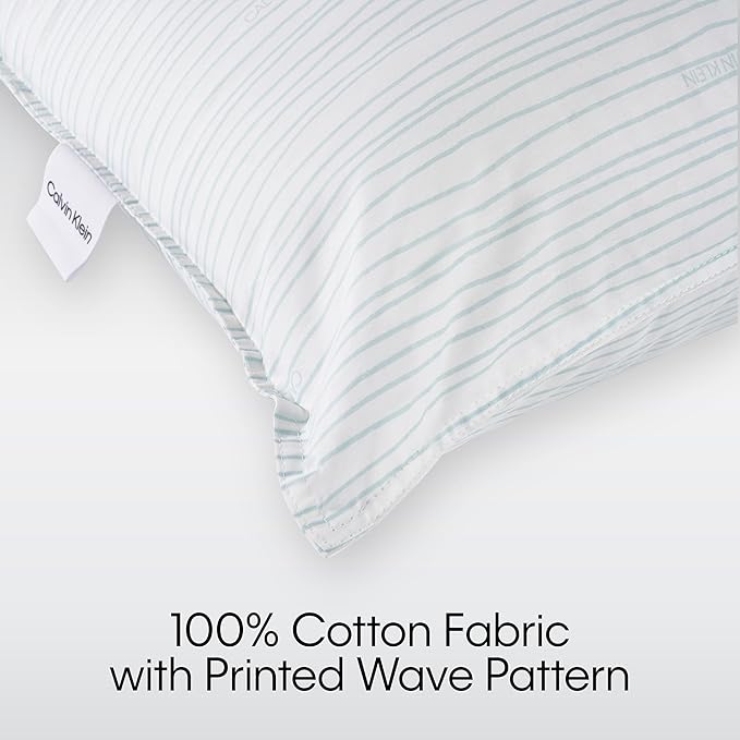Calvin Klein Wave Print 20" x 36" King Size Set of 2 Bed Pillows for Sleeping, White