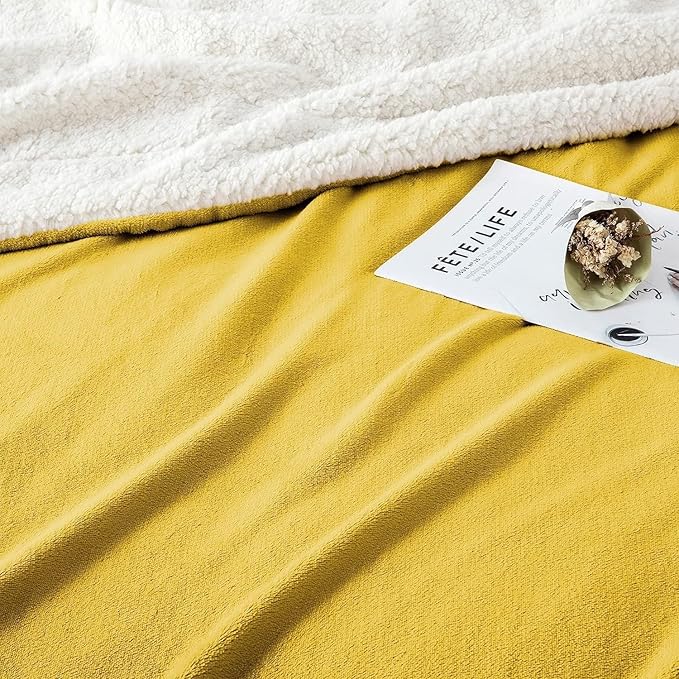 IR Imperial Rooms Gold Sherpa Fleece Throw Blanket for Couch - Soft and Fuzzy Blanket for Winter - Reversible Thick and Warm Fluffy Throw Blankets for Bed, Sofa & Travel, Yellow, 50x60 Inches