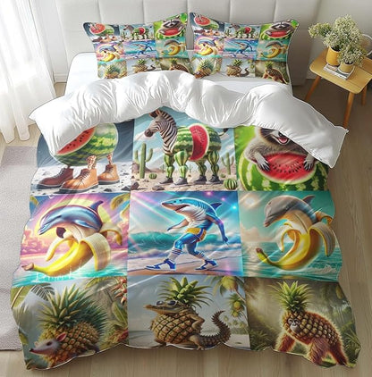 Funny Fusion Animals Bedding Set,Fusion Animals Duvet Cover Twin Full Queen King Set for Kids Boys Bed Decor Gifts (Color 12,Twin (68" x 90"))