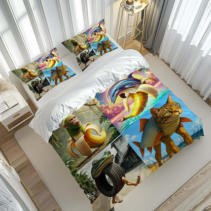 Funny Fusion Animals Bedding Set,Fusion Animals Duvet Cover Twin Full Queen King Set for Kids Boys Bed Decor Gifts (Color 16,King (104" x 90"))