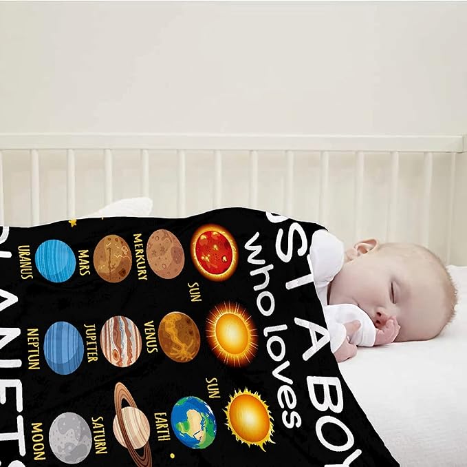 Just Boy Who Loves Planets Blanket Soft Blankets and Throws Flannel Cozy Lightweight Quilt Gift Perfect for Bed Sofa Couch-120 x90 Extra Large for Family