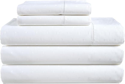 LANE LINEN 100% Egyptian Cotton 5 Pc Split King Sheets for Adjustable Beds - Soft & Comfy Hotel Style Thick Machine Washable Naturally Cooling 15" Deep Pockets Jaquard Swiss Dot - White