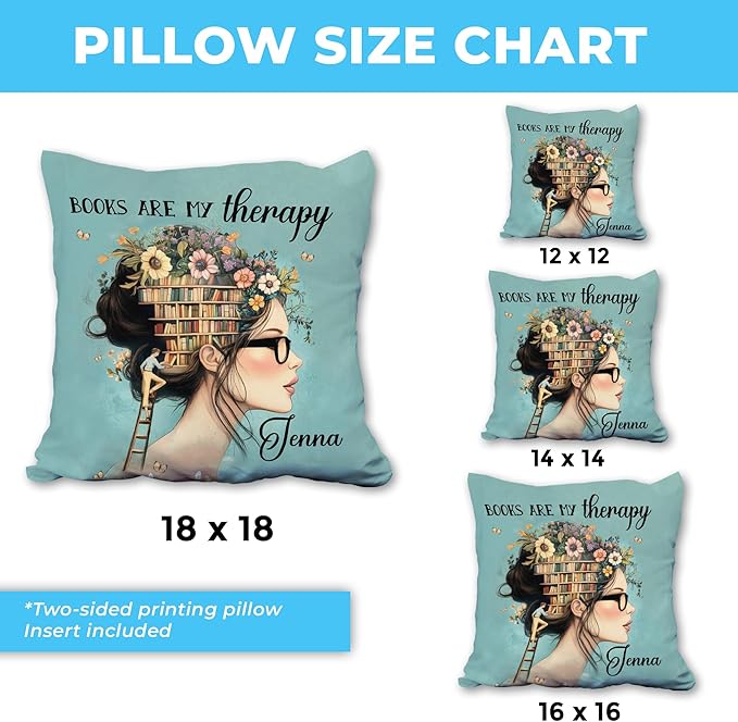 Hyturtle Personalized Book Pillow (Insert Included) Gifts for Book Lovers, Reading Club Librarian Gifts for Girls Women on Birthday Christmas, Custom Name Couch Cushion Decor Throw Pillow Keepsake