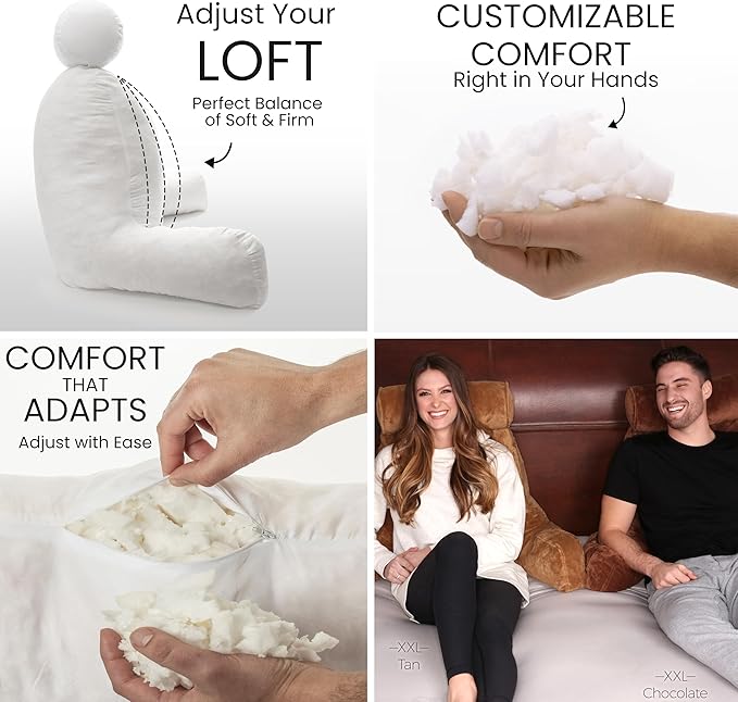 Husband Pillow XXL - Reading Pillow Bed Chair with Arms & Back Support - Chocolate - Back Pillow for Bed Sitting Up - Bed Rest Arm Pillow - Comfy Reading Pillow for Adults