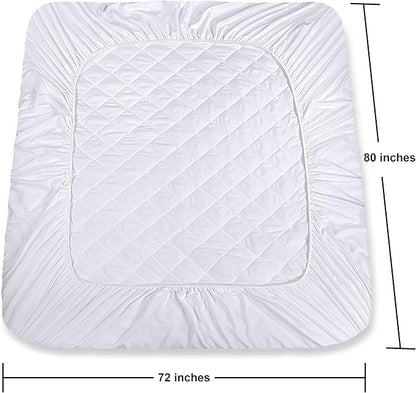 Utopia Bedding Quilted Fitted Mattress Pad RV King Size Elastic Fitted Mattress Topper Protector and Cover Paded for Camper with Deep Pocket Stretches up to 16 Inches Machine Washable (White)