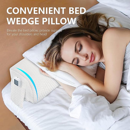 Bed Wedge Pillow for Headboard Gap Bed Mattress Gap Filler (0-8") Between Headboard/Wall and Mattress White King Size Foam Support Triangle Bloster Pillow Stoppers with 2 Pockets