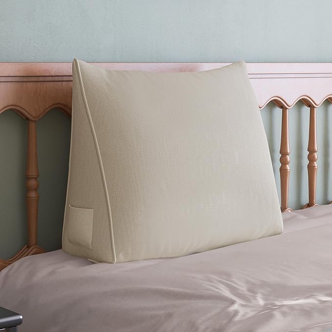 WOWMAX Back Pillow for Bed Sitting up-Bed Wedge Pillow Back Support Pillows for Bed & Sofa Couch, 85% Linen 15% Cotton Blend, Natural Color