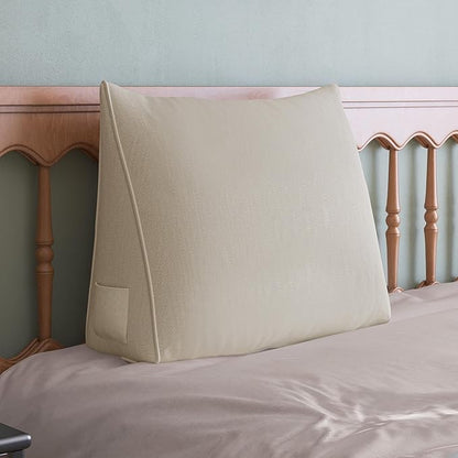 WOWMAX Back Pillow for Bed Sitting up-Bed Wedge Pillow Back Support Pillows for Bed & Sofa Couch, 85% Linen 15% Cotton Blend, Natural Color