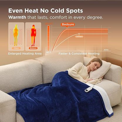 Bedsure Heated Blanket Throw Blanket - Fast Heating Electric Blanket, Soft Flannel Heated Throw with 4 Time Settings, 6 Heating Settings, Warm Gifts for Grandma Granpa (50x60 inches, Pageant Blue)