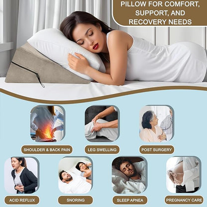 sokoro Bed Wedge Pillow for Sleep Apnea, GERD Acid Reflux Snoring Relief, Pregnancy Side Sleeper Pillow for Adults Seniors Neck Pain Back Sleeping, Leg Elevation Pillows for After Surgery Gifts, Beige