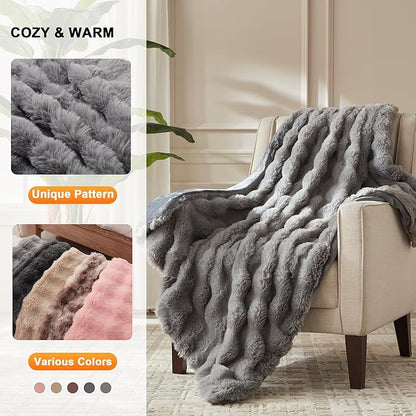 Heated Throw Blanket - Plush Thick Bubble Faux Fur Heated Blanket, Fast Heating Electric Blanket 6 Heating Levels & 4 Hours Auto-Off, Machine Washable, 50"x60", London Grey