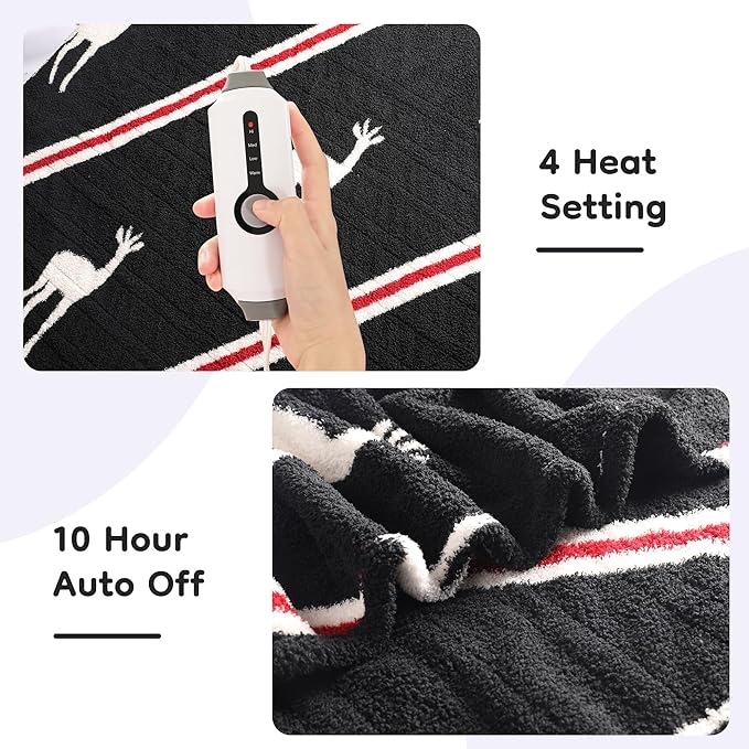 Electric Heated Blanket Twin Size 62"x84" - Bohemian Design with Plush Sherpa, 4 Heat Settings, 3-Hour Auto-Off, Machine Washable, for Couches and Beds, Elk