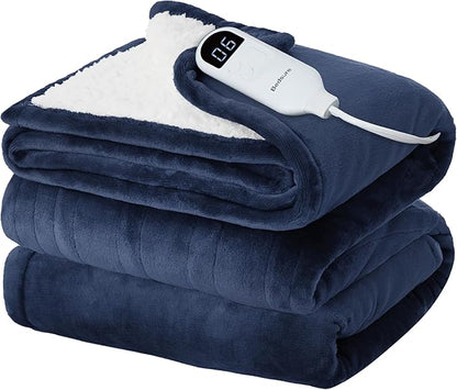Bedsure Electric Blanket Full Size - Soft Flannel Heated Blanket, Fast Heating with 10 Time Settings & 6 Heat Settings, Warm Gifts for Grandma, Women, Men (72x84 inches, Navy)