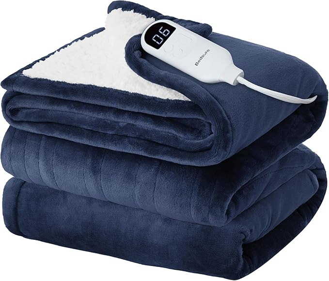 Bedsure Electric Blanket Twin - Soft Flannel Heated Blanket, Fast Heating with 10 Time Settings & 6 Heat Settings, Warm Gifts for Grandma, Women, Men (62x84 inches, Navy)