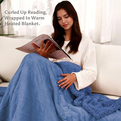 Heated Blanket Full Size Electric Blanket 72" x 84" with 5 Levels Heating & 10Hs Auto Off, Silky Microplush Flannel & Warm Sherpa Fabric, Machine Washable, Great Christmas Birthday Gifts, Demin Blue